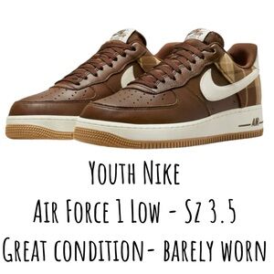 Boys Nike Air Force 1 Low youth size 3.5 barely worn cacao plaid